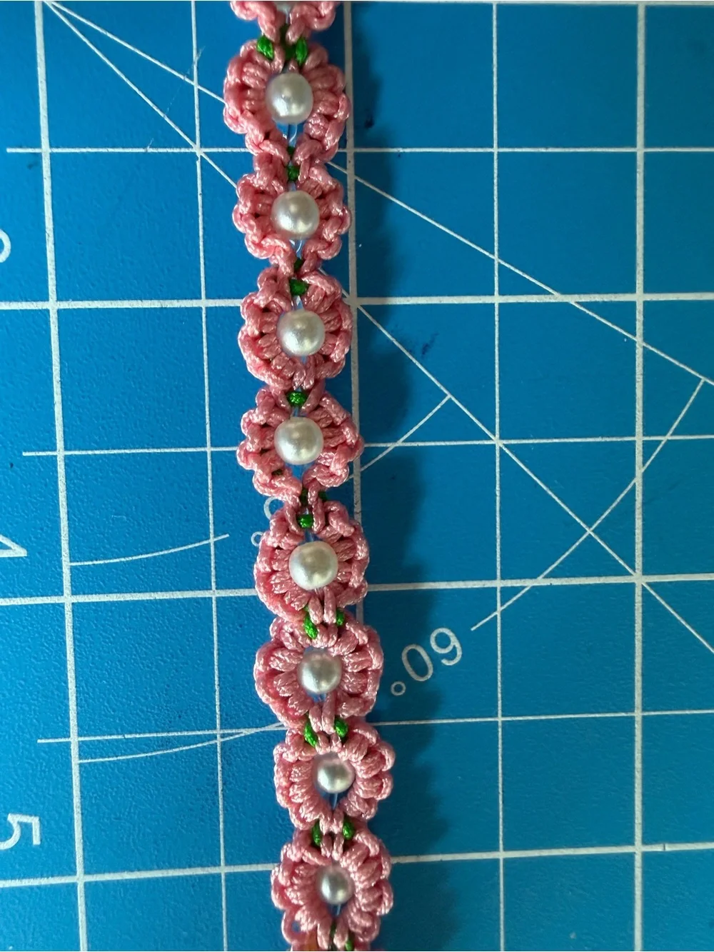 Handmade Pink Floral Bead Bracelet with Pearl, 7 Inches